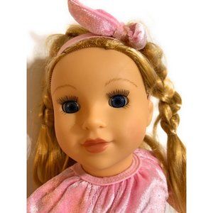 Lotus Onda Doll 18" Blonde With Blue Eyes Pink Bow Pink shirt and legging 2019